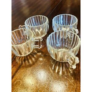 Vintage Glass Cup Tea Coffee Punch Ribbed Sides Clear - Jeanette National